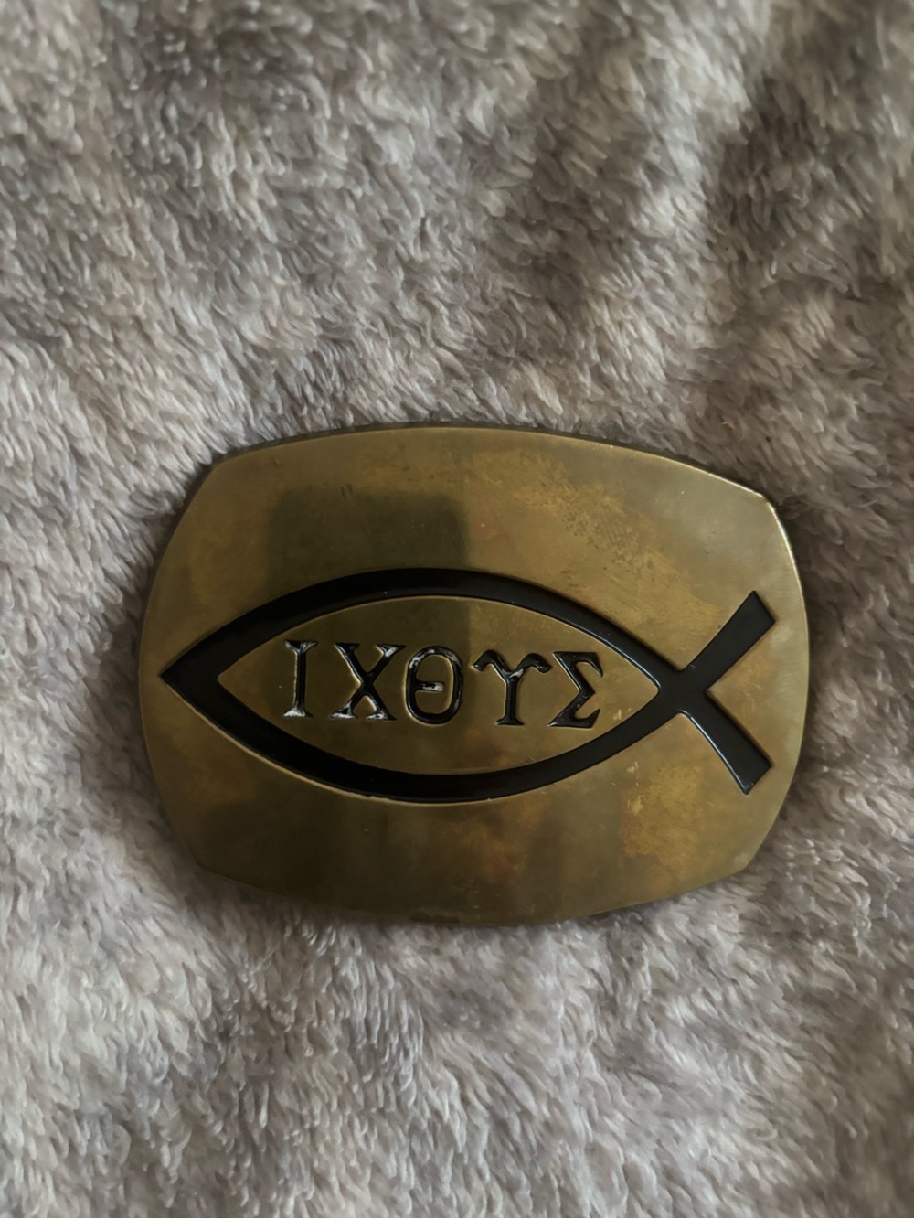 Brass Ichthys Fish Belt Buckle - Gold